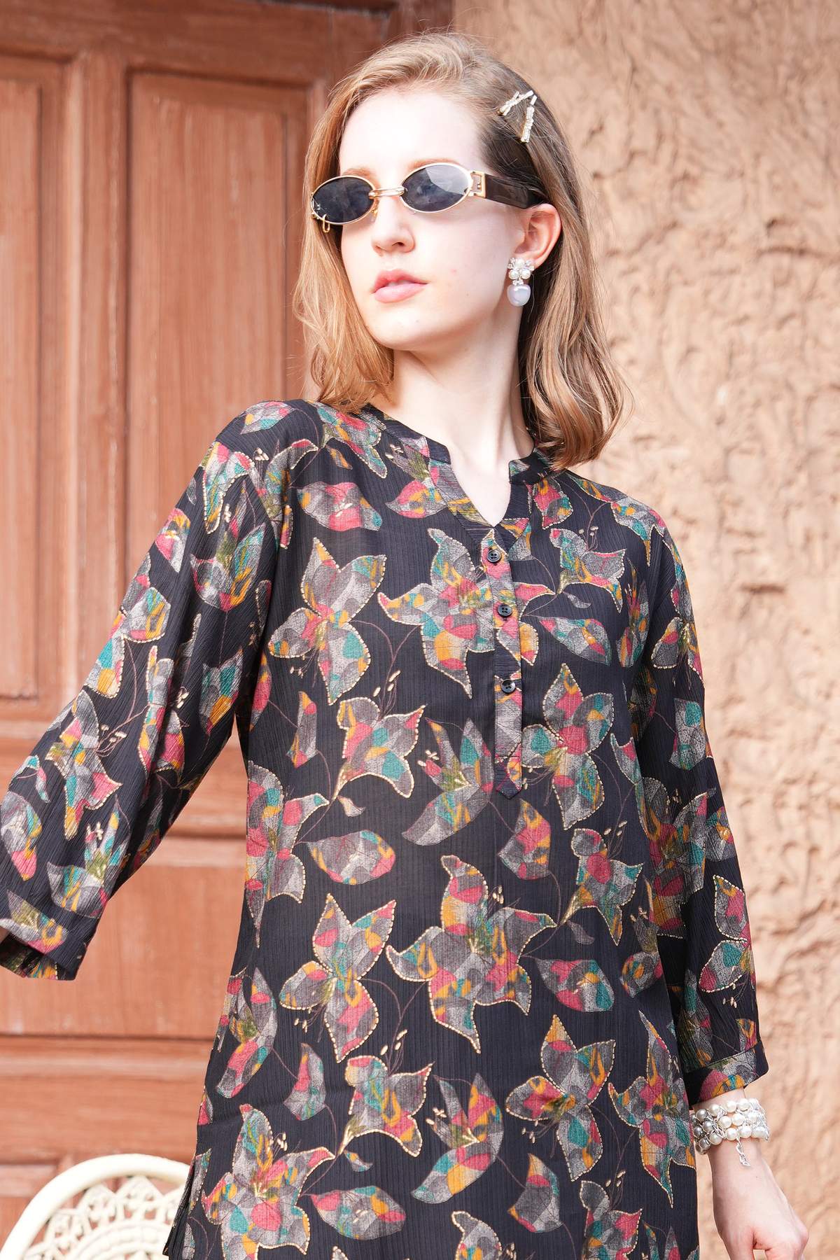 Charcoal-Colored Printed Co-Ord Set