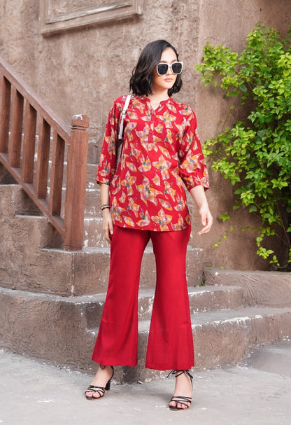 Red-Colored Printed Co-Ord Set