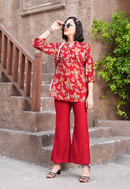 Red-Colored Printed Co-Ord Set