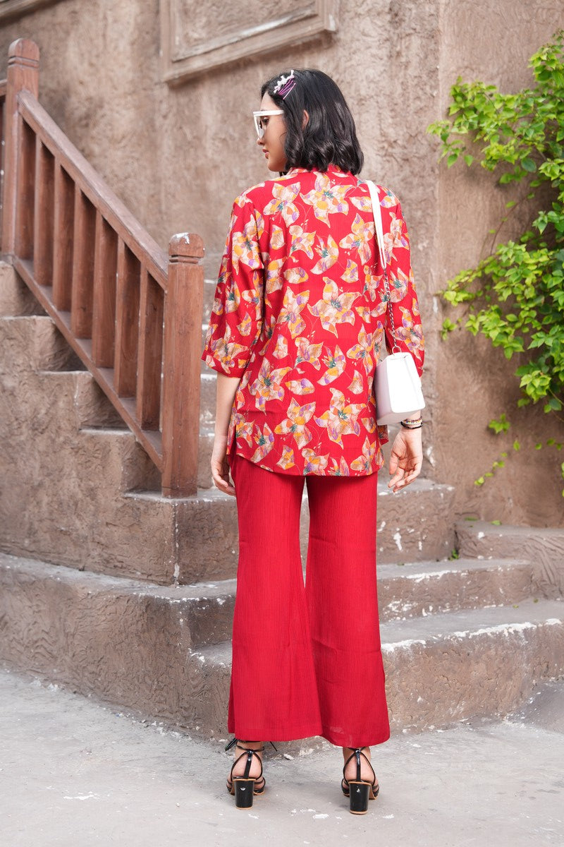 Red-Colored Printed Co-Ord Set