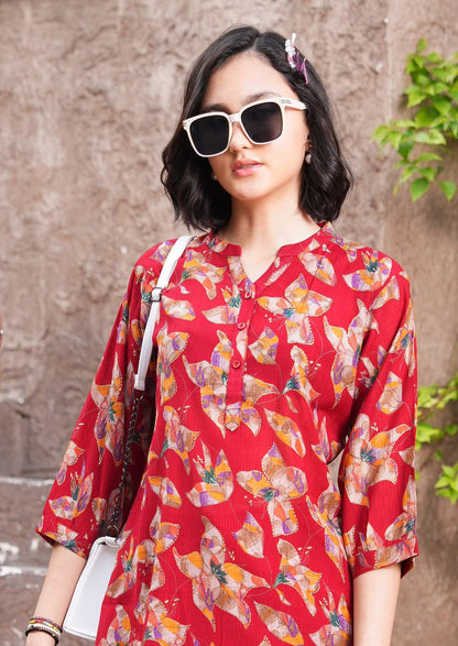 Red-Colored Printed Co-Ord Set