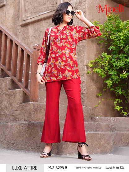 Red-Colored Printed Co-Ord Set