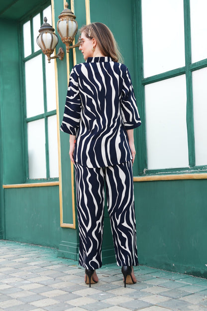 Navy Blue-Colored Printed Co-Ord Set