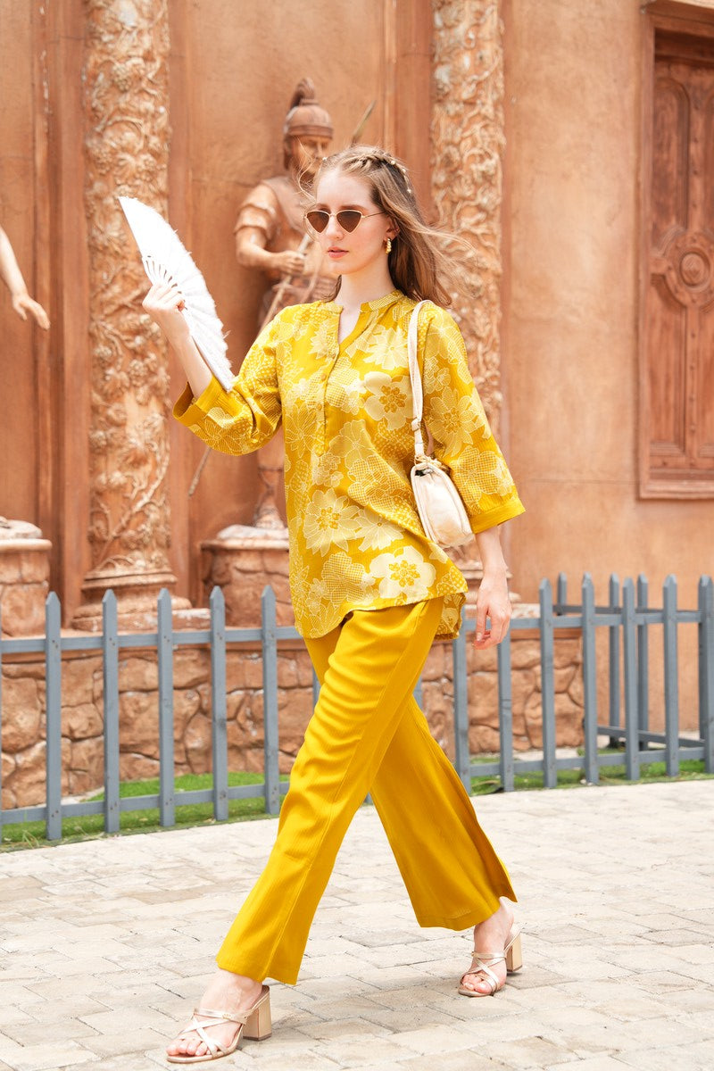 Mustard-Colored Printed Co-Ord Set