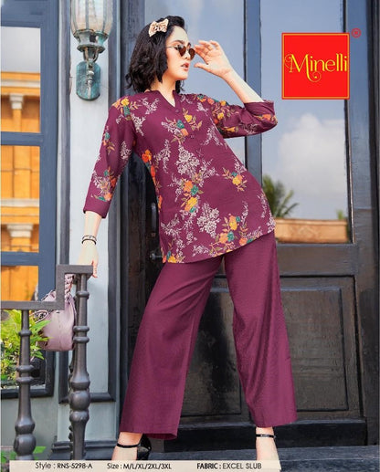 Fuchsia-Colored Printed Co-Ord Set