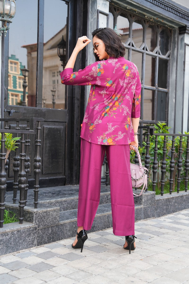 Fuchsia-Colored Printed Co-Ord Set