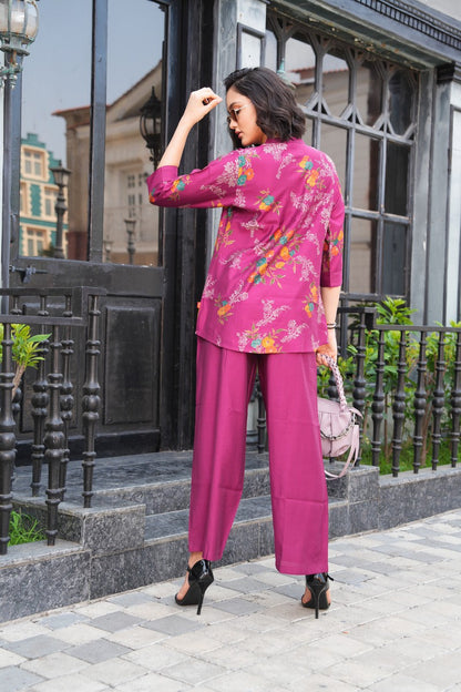Fuchsia-Colored Printed Co-Ord Set