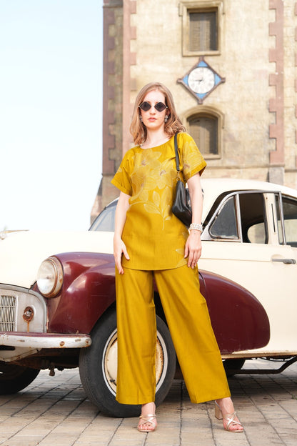 Mustard-Colored Printed Co-Ord Set