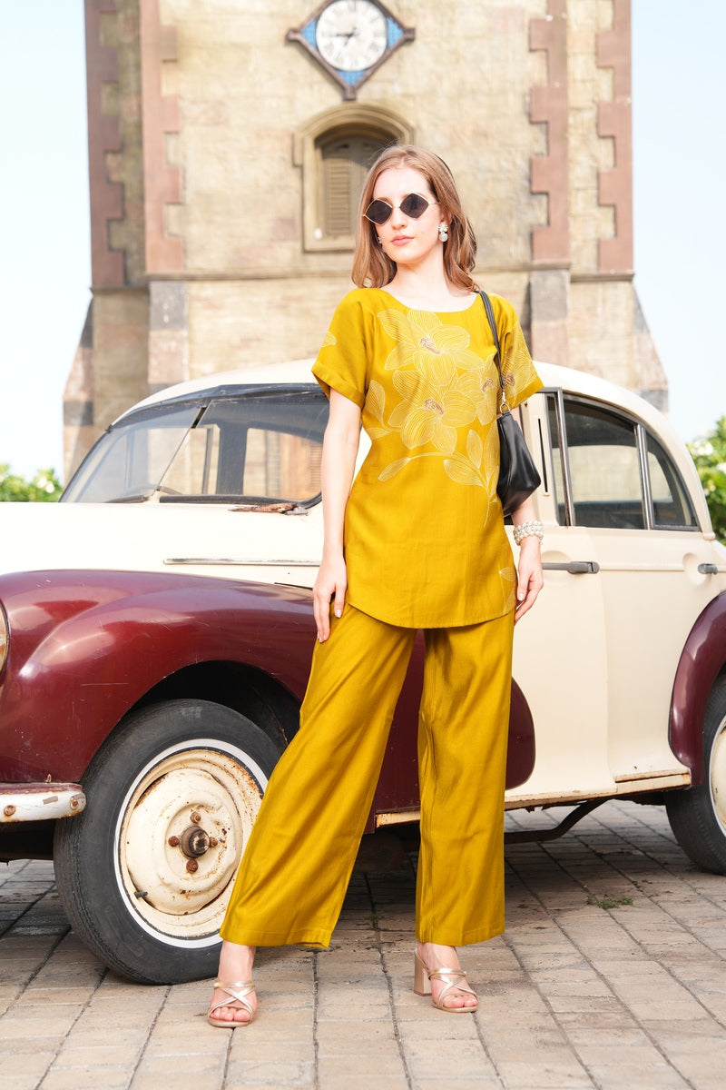 Mustard-Colored Printed Co-Ord Set