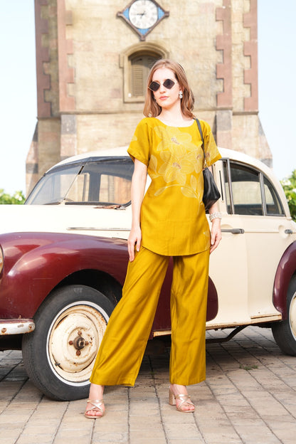 Mustard-Colored Printed Co-Ord Set