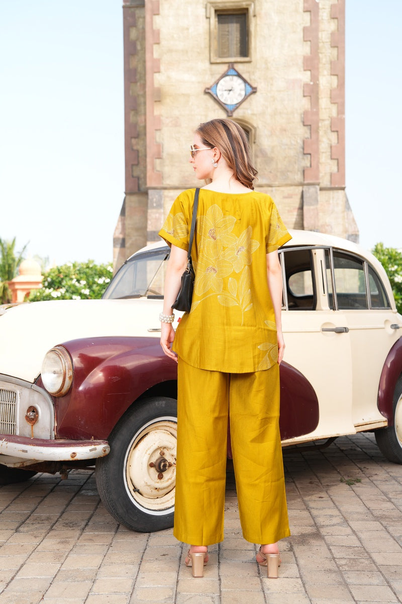 Mustard-Colored Printed Co-Ord Set