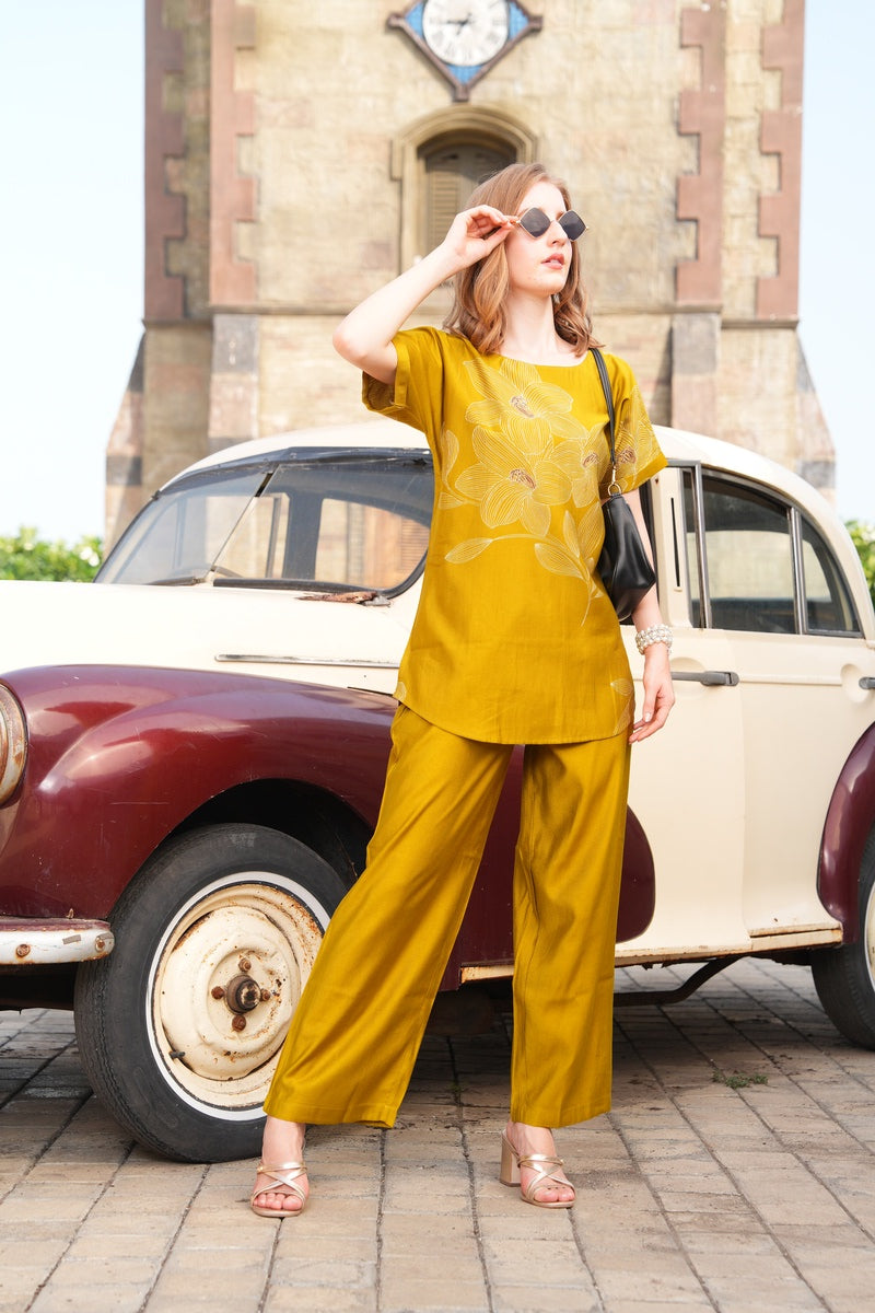 Mustard-Colored Printed Co-Ord Set