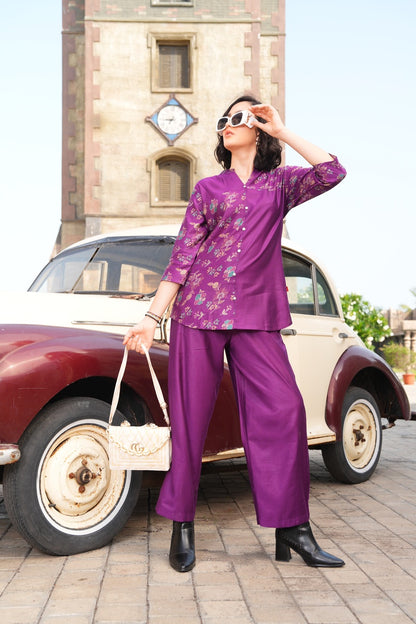 Magenta-Colored Printed Co-Ord Set