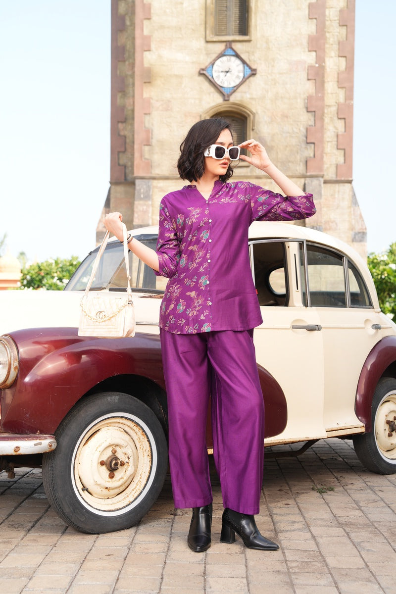 Magenta-Colored Printed Co-Ord Set