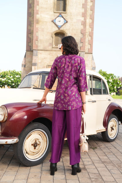 Magenta-Colored Printed Co-Ord Set