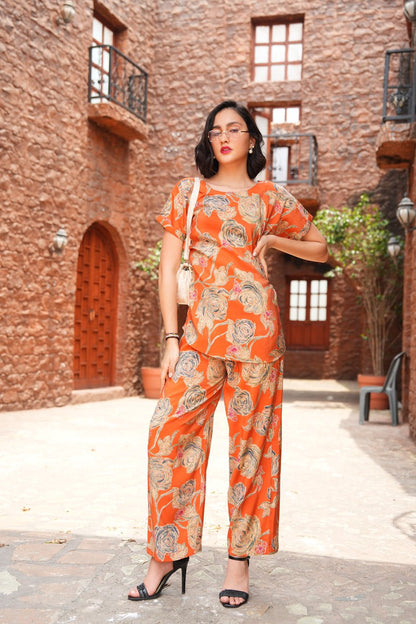 Orange-Colored Printed Co-Ord Set