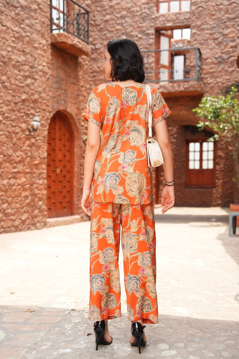 Orange-Colored Printed Co-Ord Set