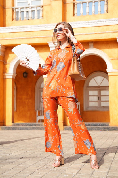 Orange-Colored Printed Co-Ord Set