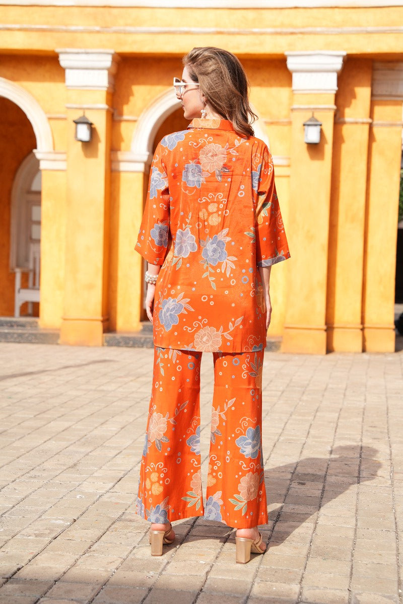 Orange-Colored Printed Co-Ord Set