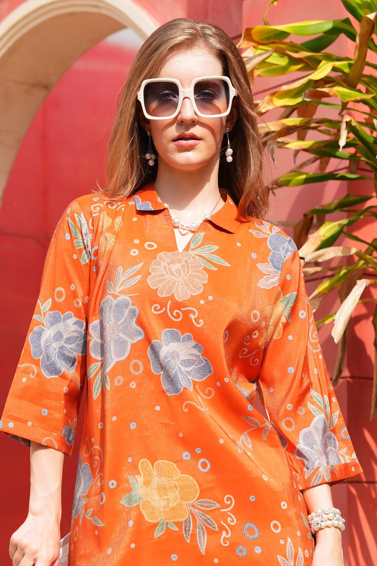 Orange-Colored Printed Co-Ord Set
