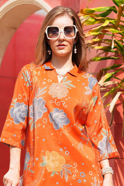 Orange-Colored Printed Co-Ord Set