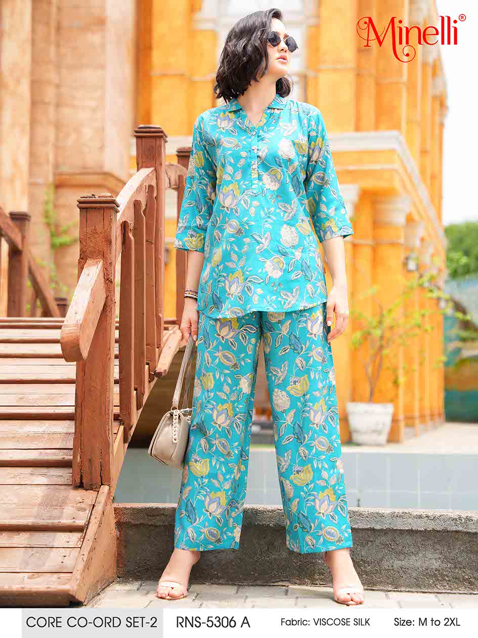 Turquoise-Colored Printed Co-Ord Set