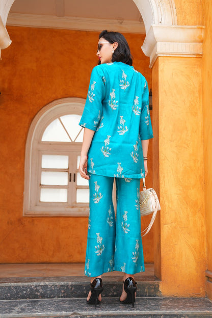 Sea Green-Colored Printed Co-Ord Set