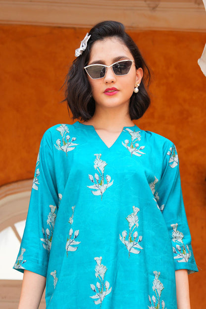 Sea Green-Colored Printed Co-Ord Set