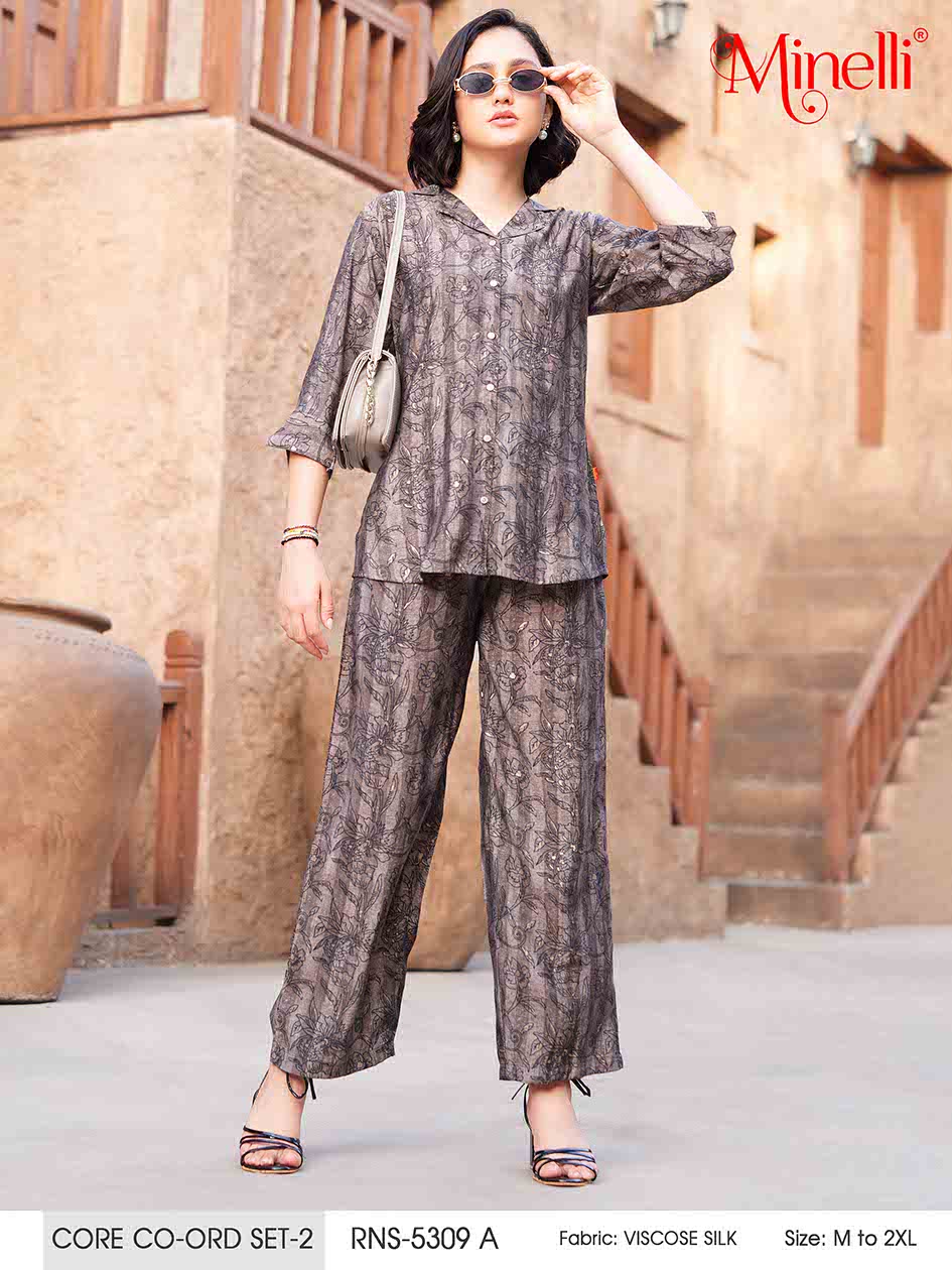 Coffee-Colored Printed Co-Ord Set