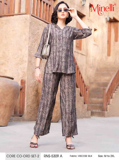 Coffee-Colored Printed Co-Ord Set