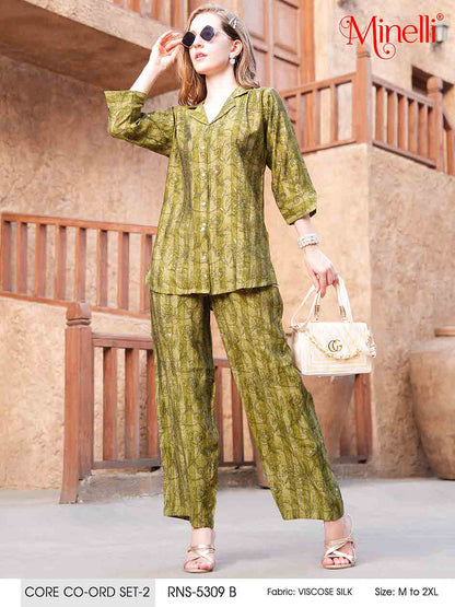 Mehandi-Colored Printed Co-Ord Set