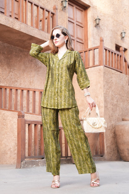 Mehandi-Colored Printed Co-Ord Set