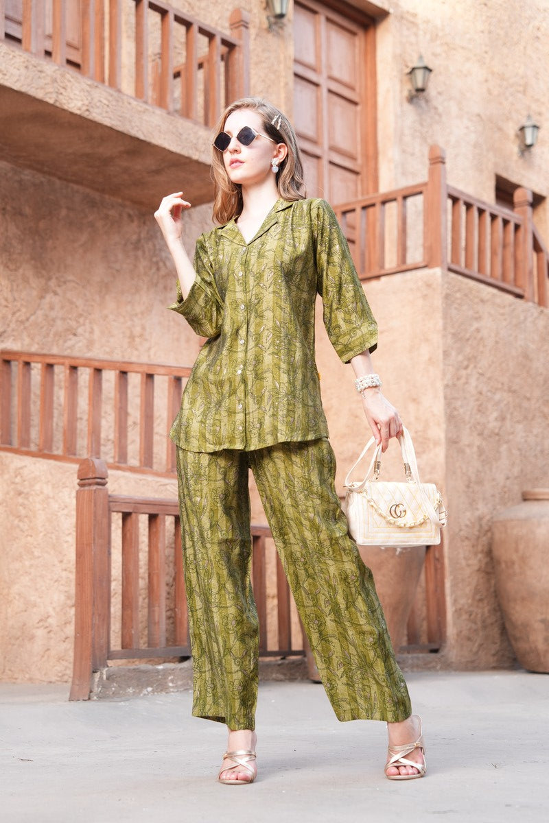 Mehandi-Colored Printed Co-Ord Set