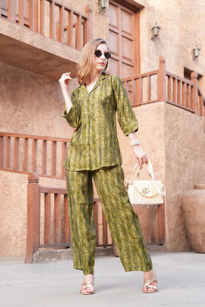 Mehandi-Colored Printed Co-Ord Set