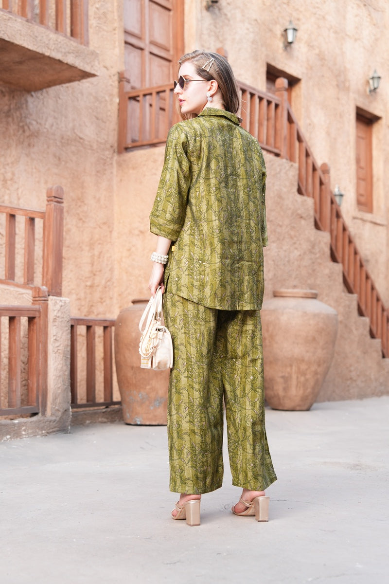 Mehandi-Colored Printed Co-Ord Set