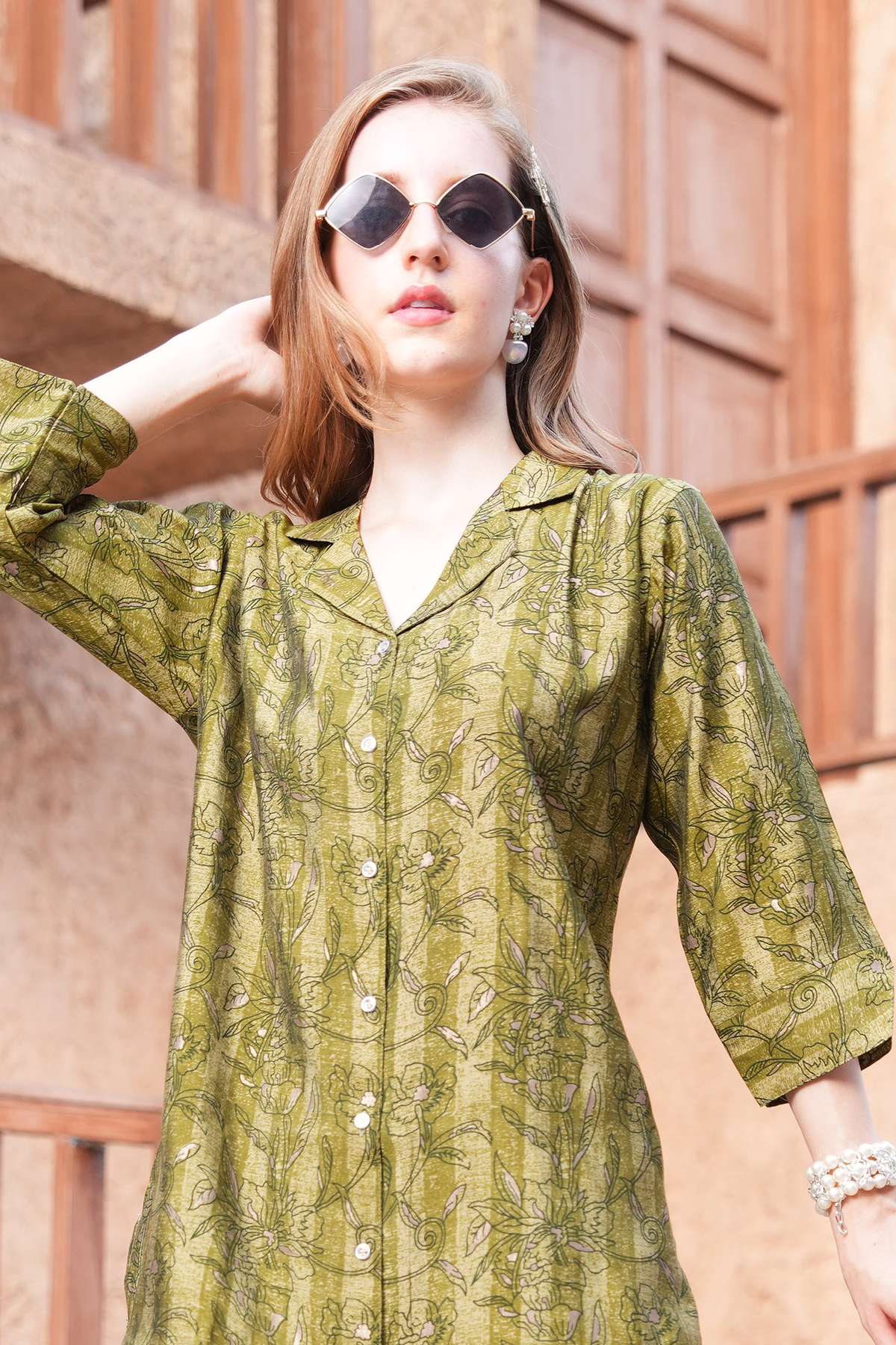 Mehandi-Colored Printed Co-Ord Set