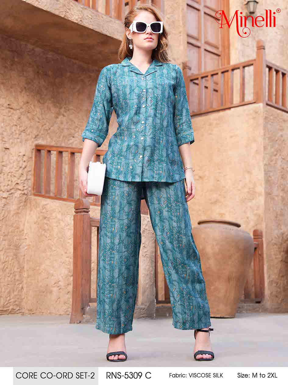 Sea Green-Colored Printed Co-Ord Set