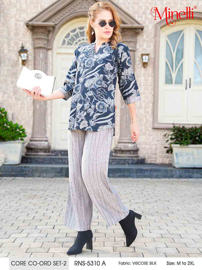 Bluewood-Colored Printed Co-Ord Set