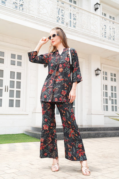 Charcoal-Colored Printed Co-Ord Set