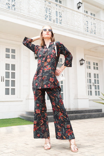 Charcoal-Colored Printed Co-Ord Set