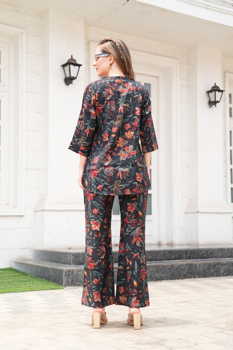 Charcoal-Colored Printed Co-Ord Set