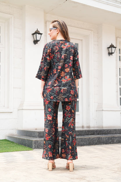Charcoal-Colored Printed Co-Ord Set