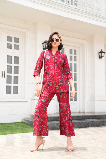 Fuchsia-Colored Printed Co-Ord Set