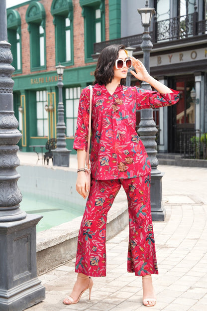 Fuchsia-Colored Printed Co-Ord Set