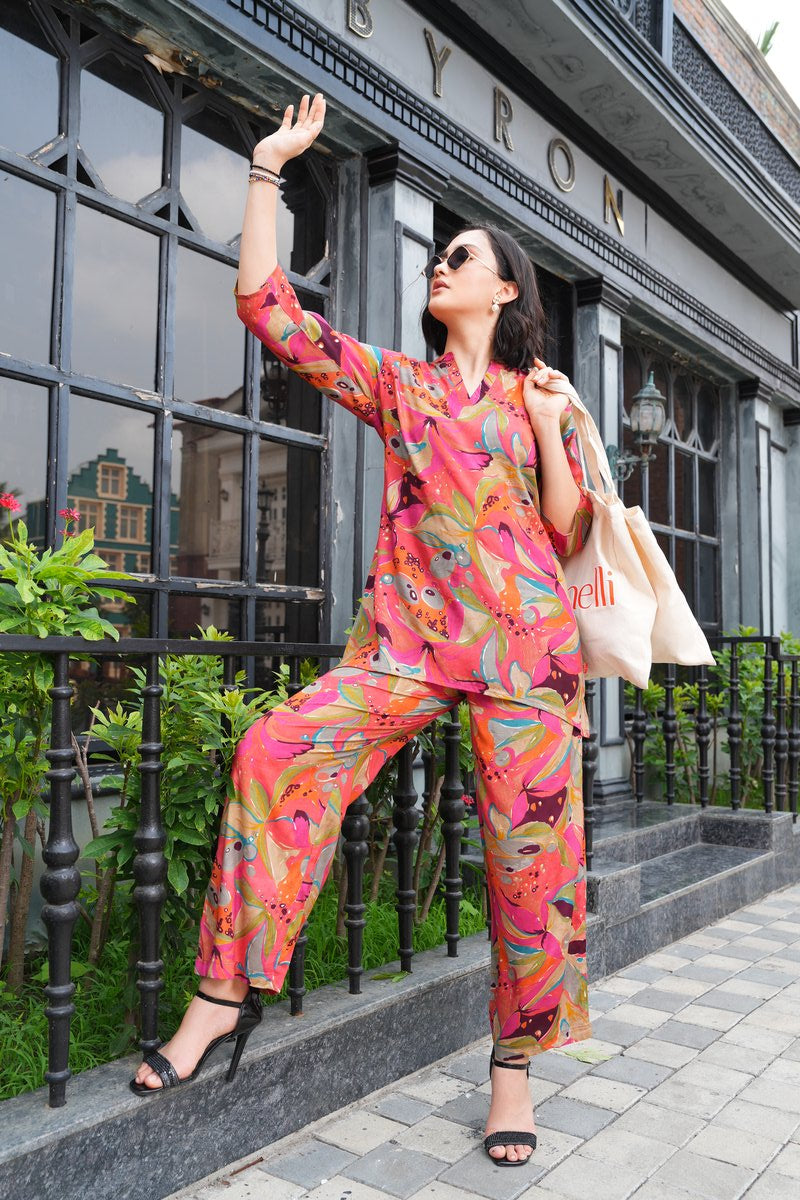 Carrot-Colored Printed Co-Ord Set