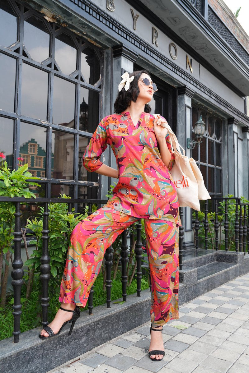 Carrot-Colored Printed Co-Ord Set