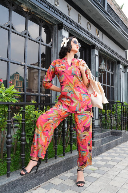 Carrot-Colored Printed Co-Ord Set