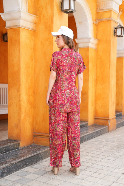 Red-Colored Printed Co-Ord Set