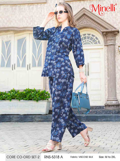 D.Blue-Colored Printed Co-Ord Set