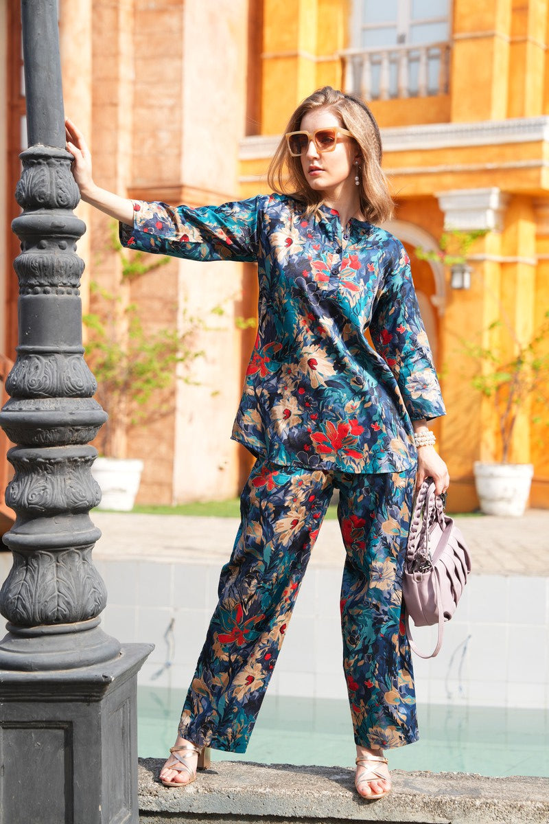 Blue-Colored Printed Co-Ord Set